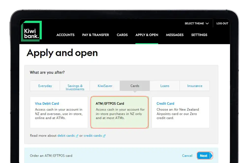 Order a card in internet banking step 4