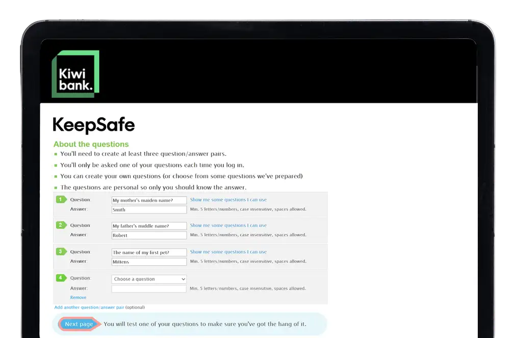 Setup Keepsafe Questions