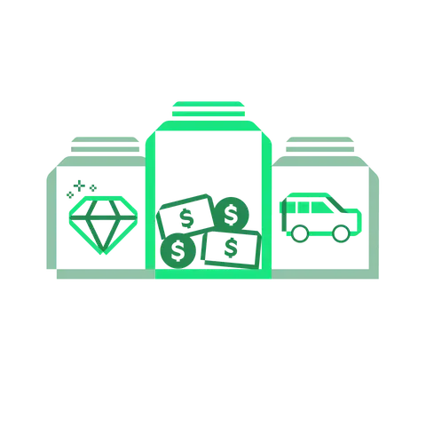 Illustration showing three savings jars