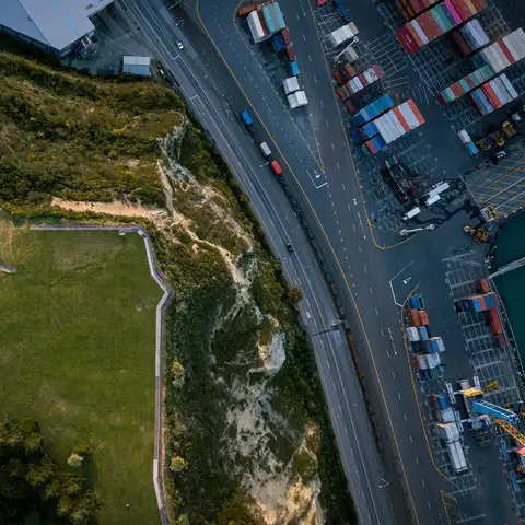 Birds eye view exports cargo wood