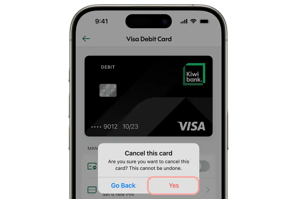 Cancel card confirm within mobile app