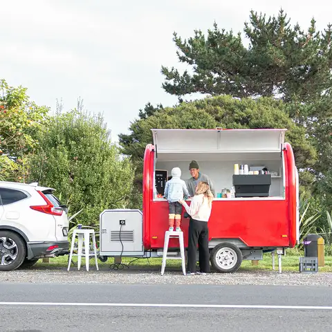 Coffee cart mother child