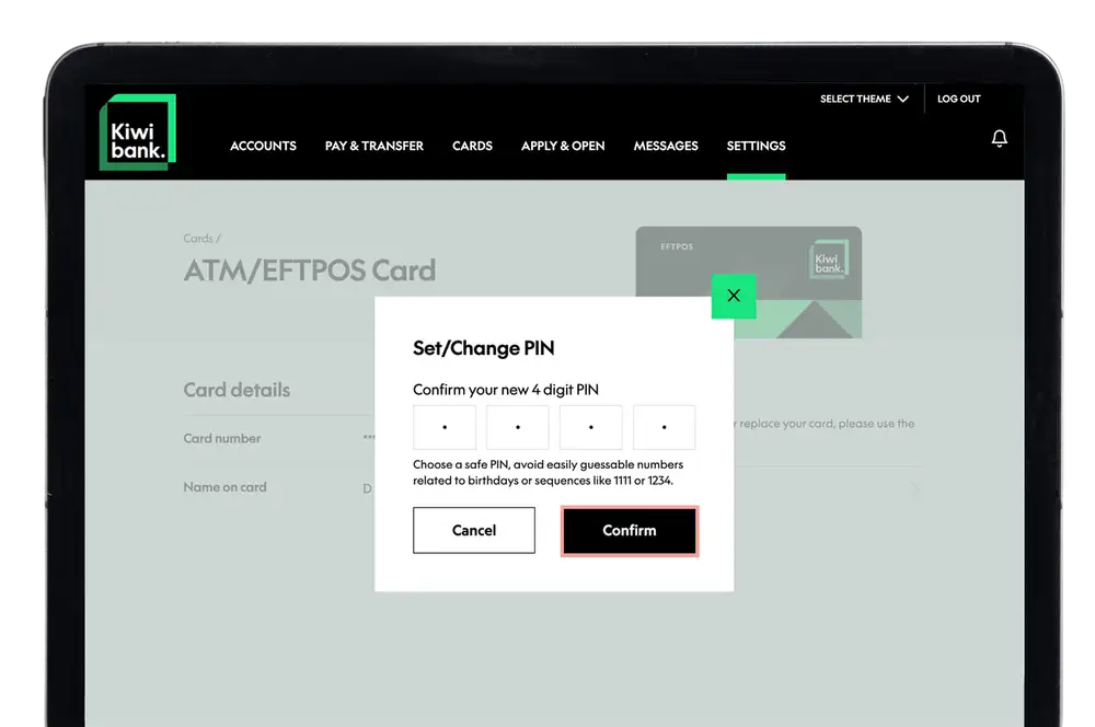 Confirm pin EFTPOS card