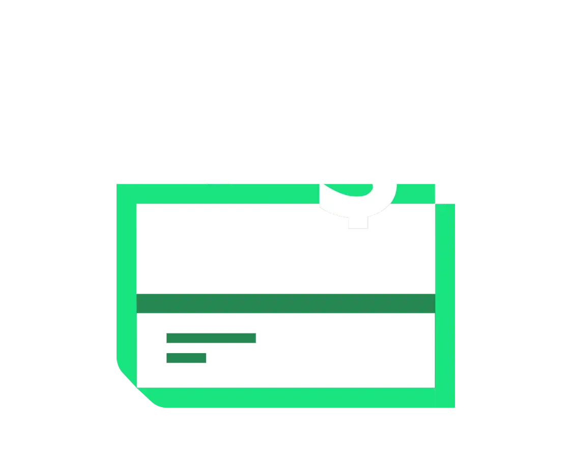 Green credit card with white dollar signs icon