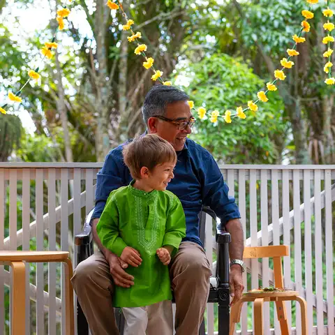 Dad and kid on deck