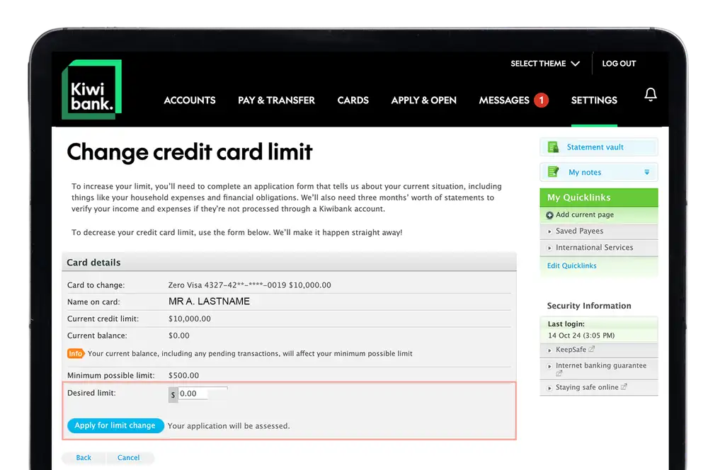 Decrease CC limit in internet banking 4