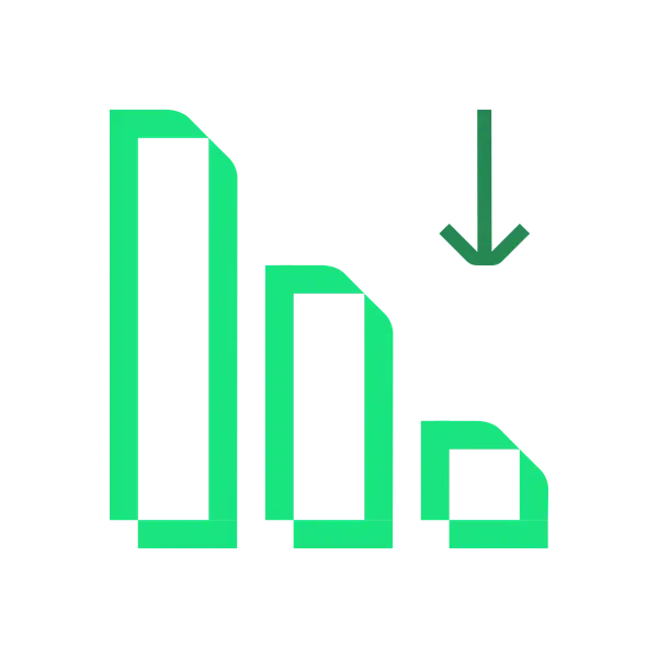 Bar chart showing downward trend icon green