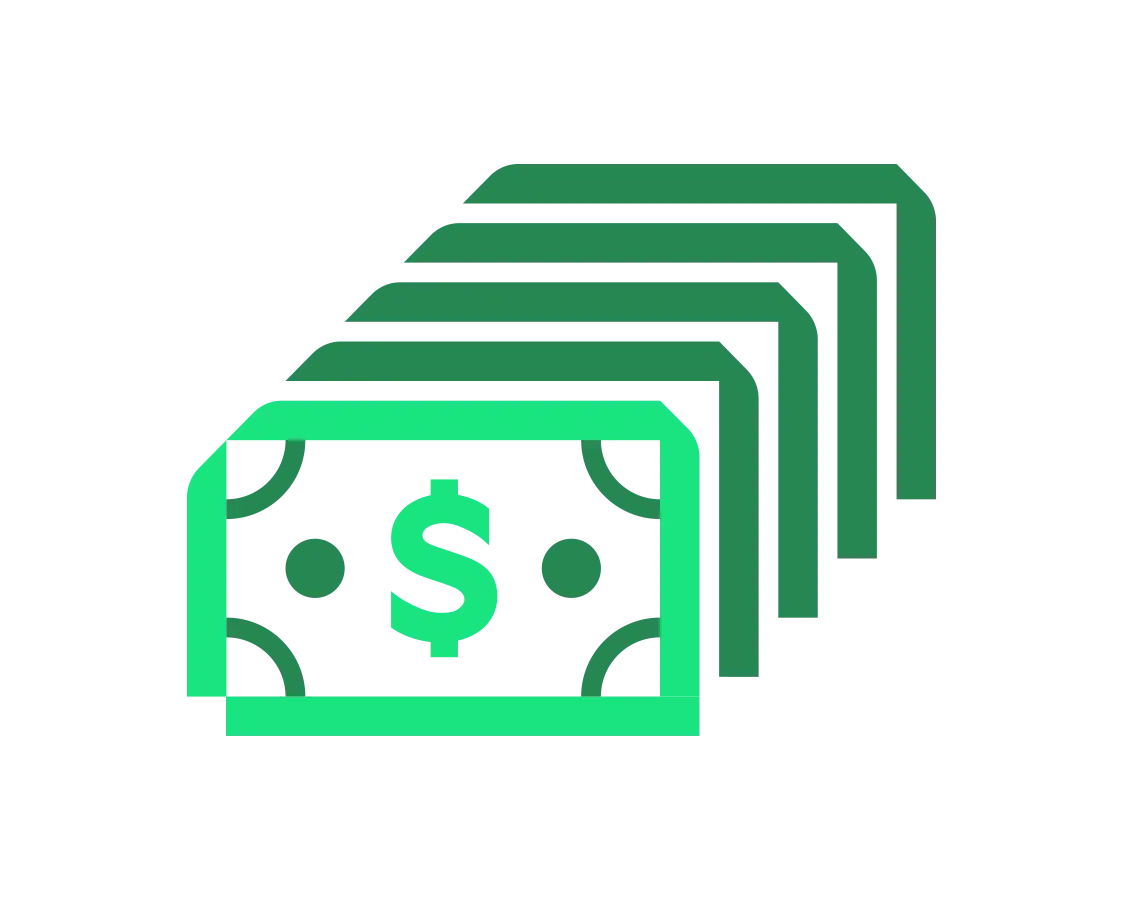 Stacked dollar notes icon green