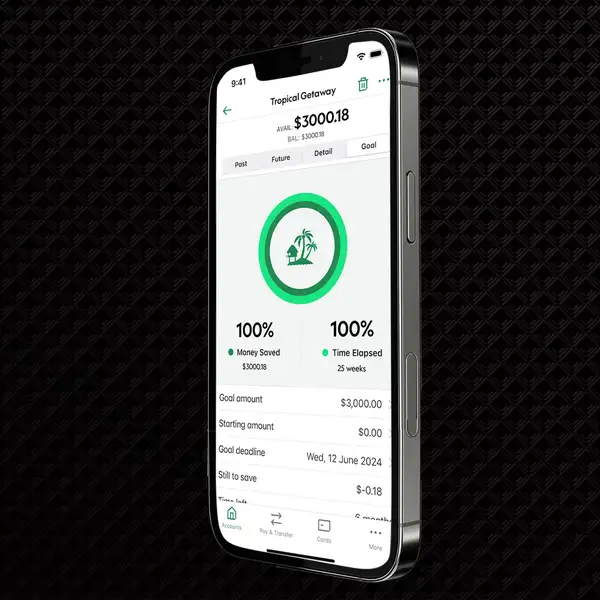Smartphone displaying Goal Tracker in the Kiwibank mobile app