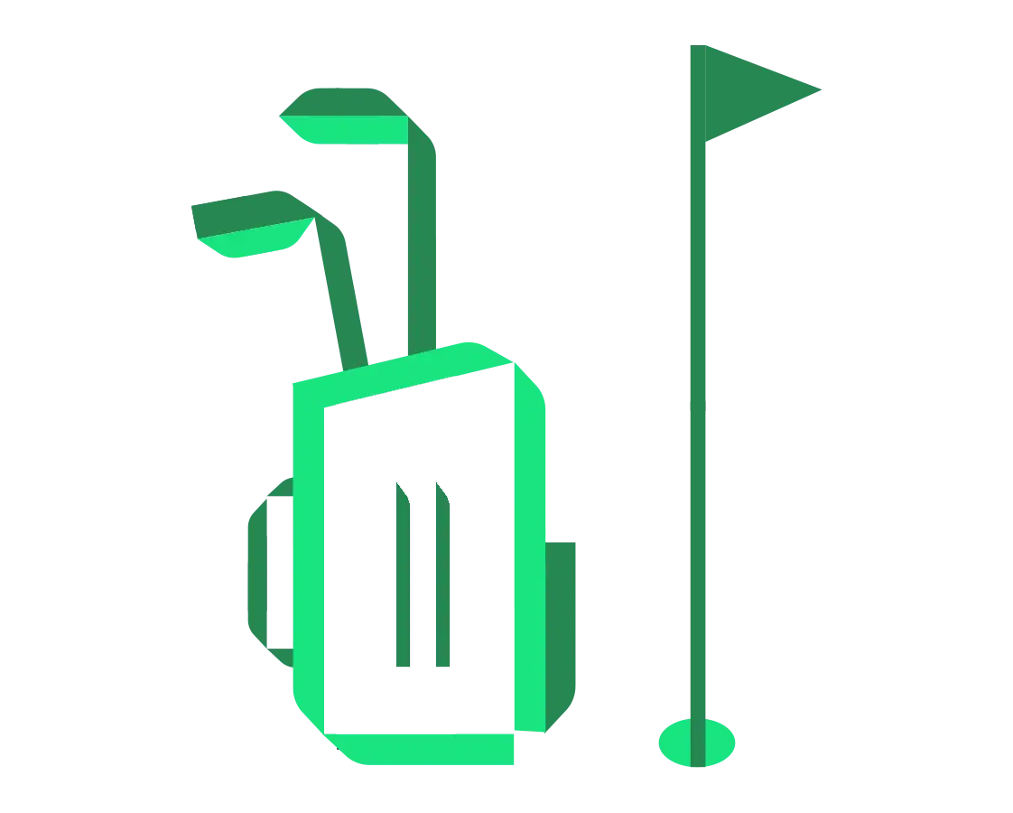 Golf bag beside flag icon green