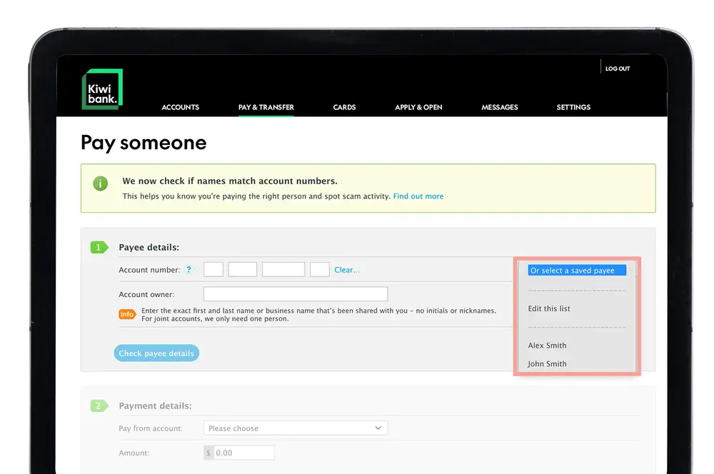 IB make a payment select saved payee V2