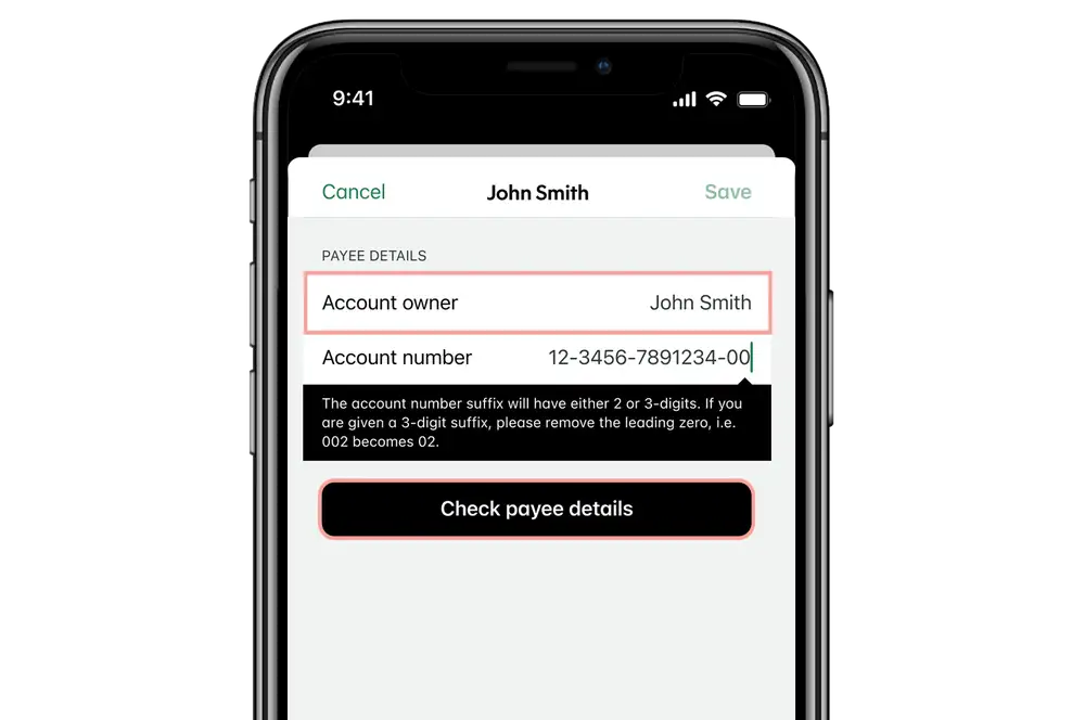 KB App edit existing payee