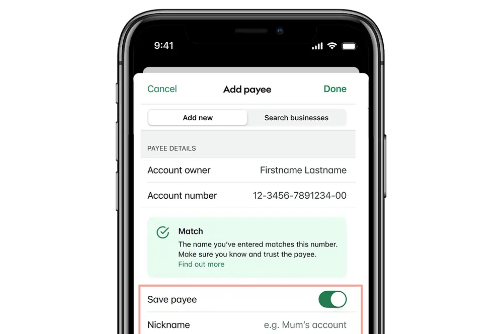 KB App payment save payee V2