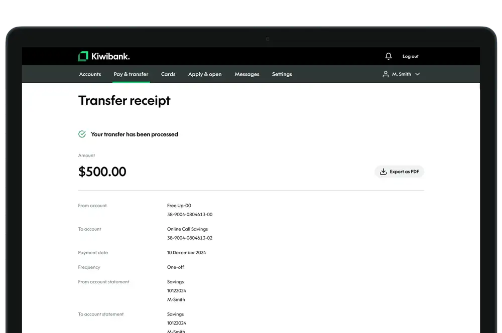 KB IB Make a Transfer receipt