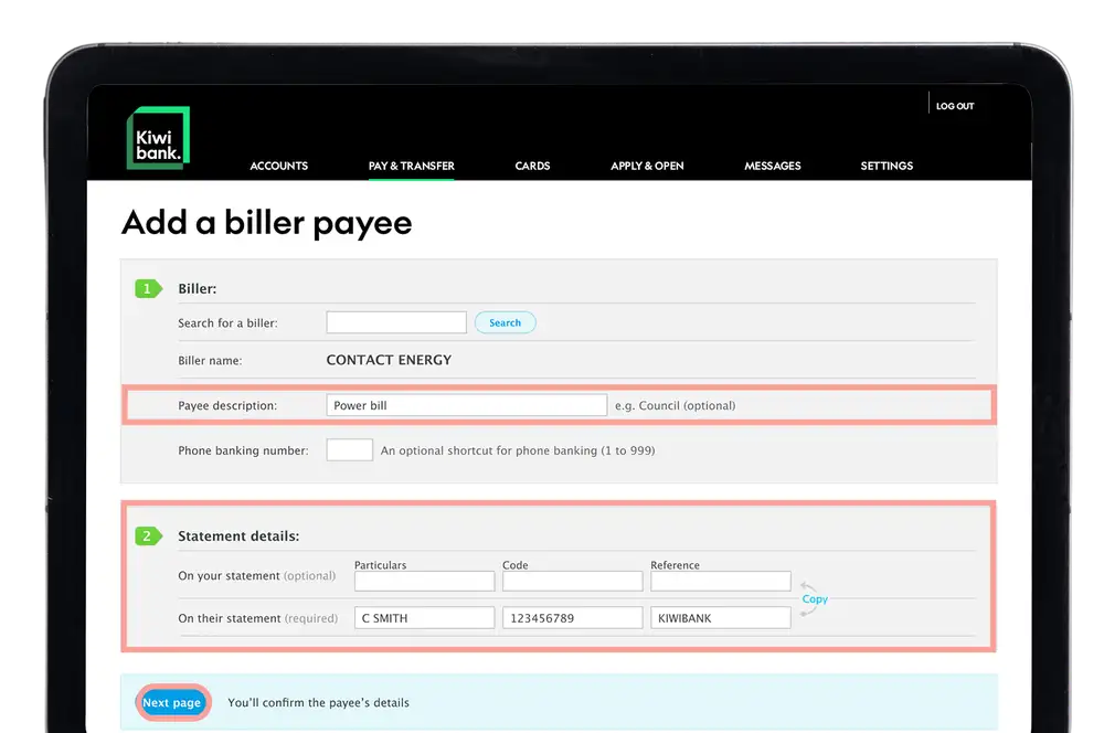 KB IB biller payee details