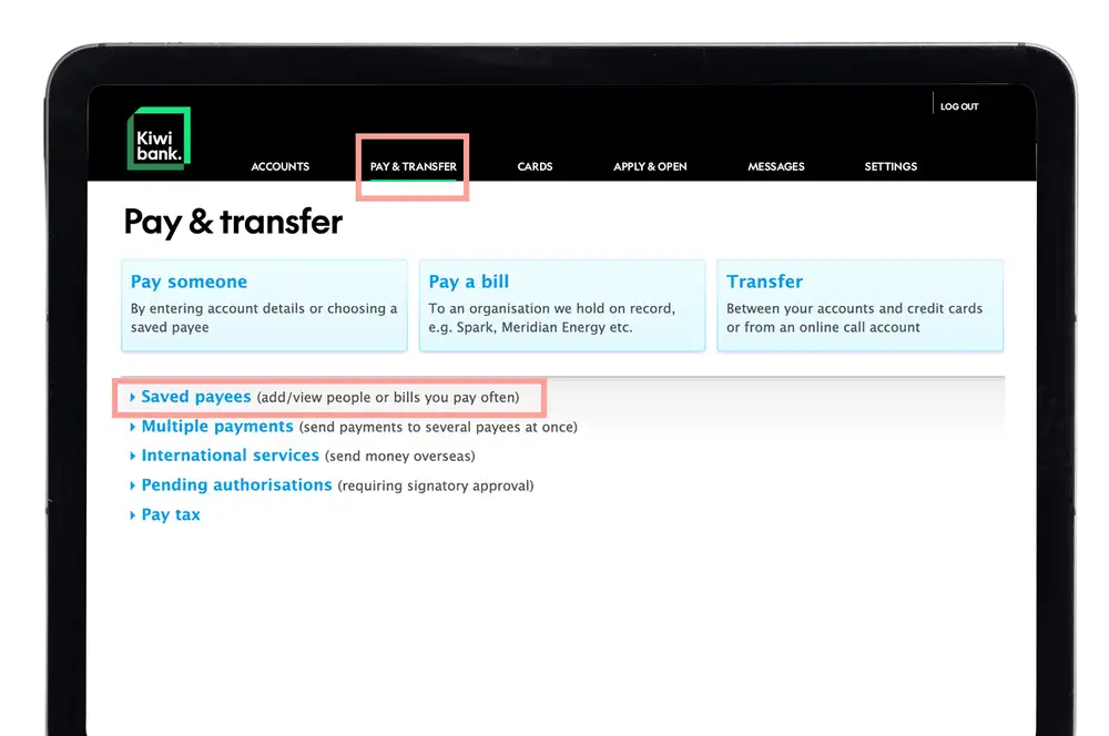 KB IB pay and transfer saved payee