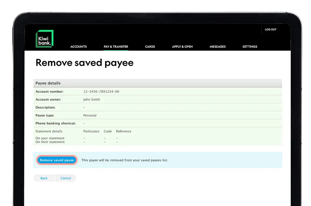 KB IB remove saved payee