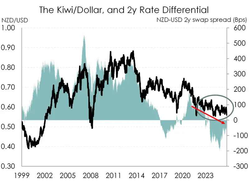 Kiwi dollar and 2y rate differential