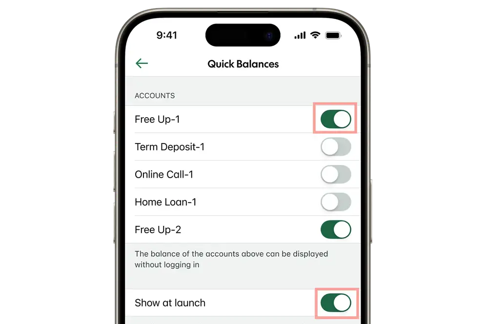 Quick balances toggles