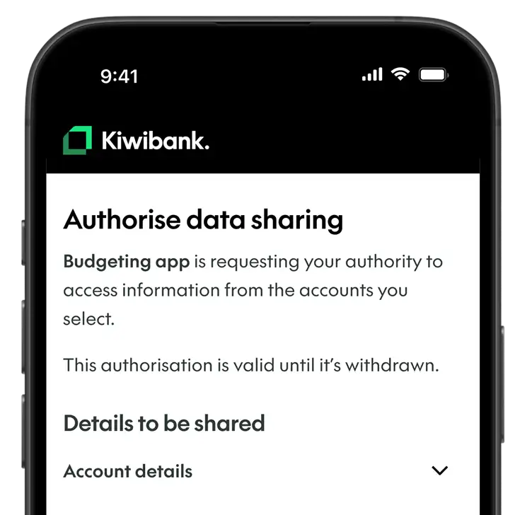 authorise data sharing access in mobile app