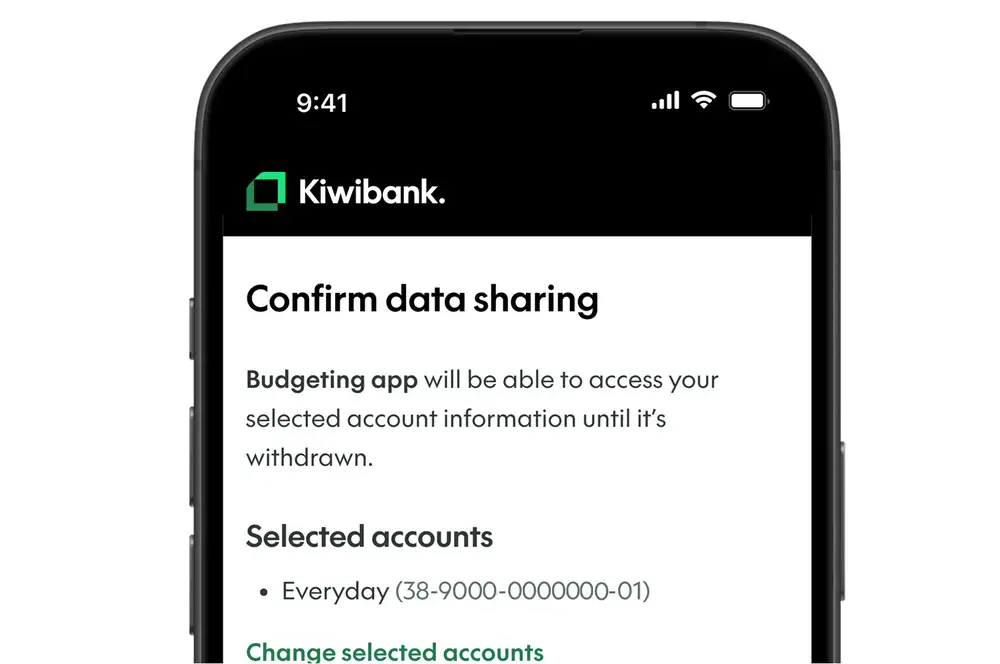 confirm data sharing authorisation in kiwibank app