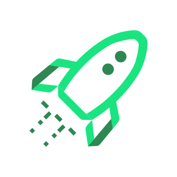 Rocket launching diagonally upward icon green