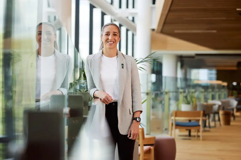 Sarah hirini in Kiwibank office smiling