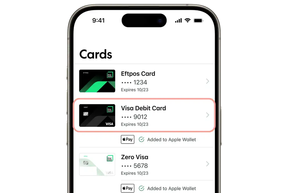 Select card within mobile app