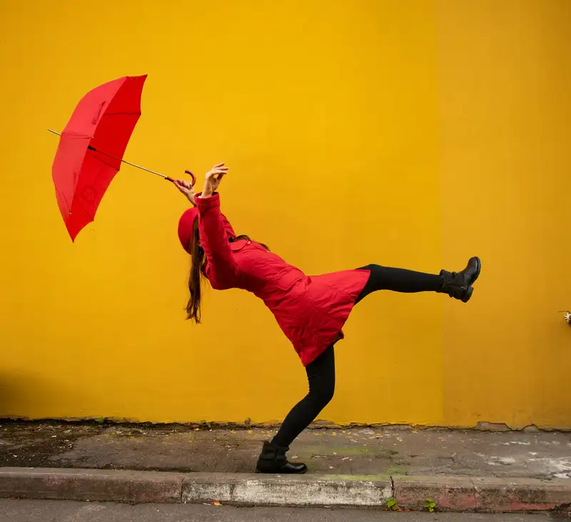 Walking with umbrella