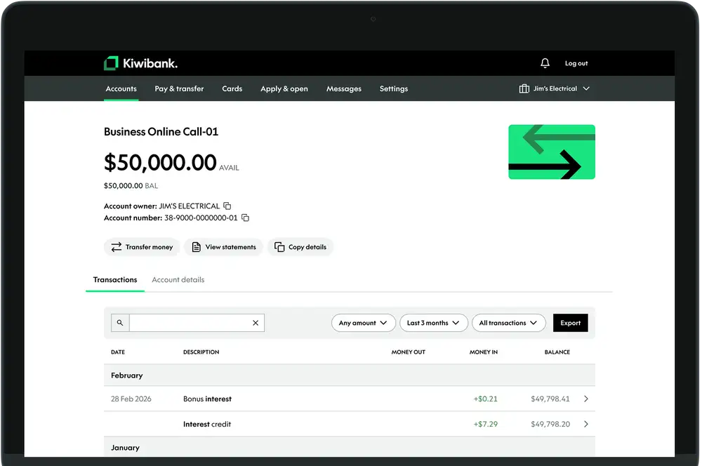 business account transactions