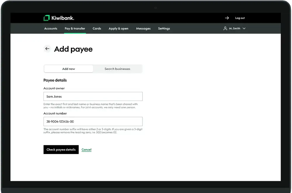 add payee details