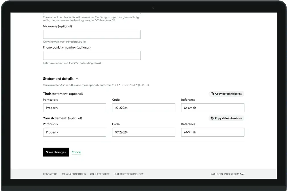 edit payee and save