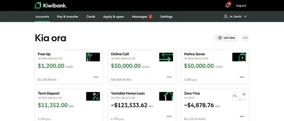 internet banking grid view of accounts