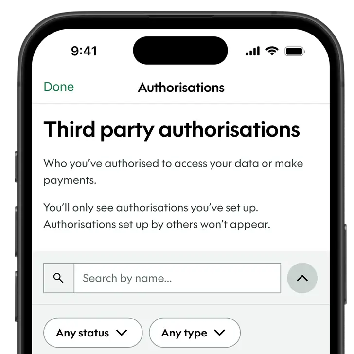 manage third party authorisations in app