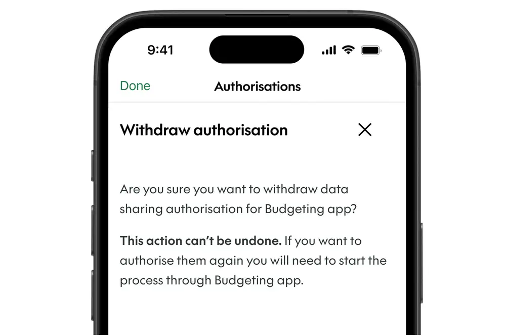 are you sure you want to withdraw your authorisation message
